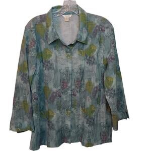 EUC Christopher & Banks XL Turquoise Purple 3/4 Sleeves Blouse